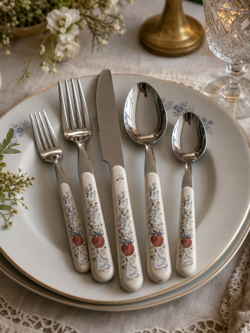 International China “Marmalade” Flatware Set for 4 – Vintage Farmhouse Geese